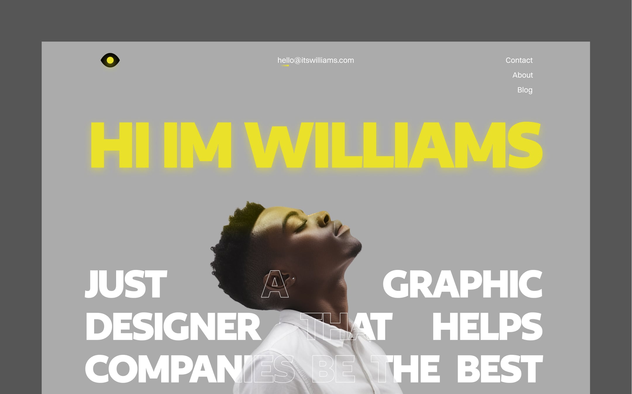Miami one page webflow portfolio template - a black person is shown on the hero section with text over his head saying "Hi I'm Williams"