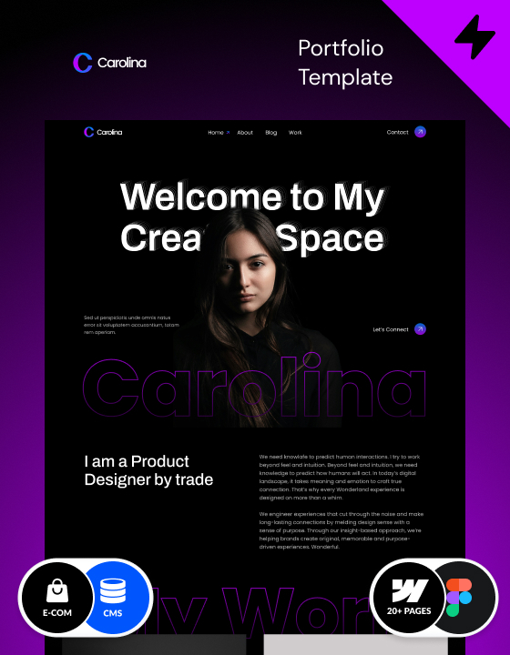 Webflow Portfolio template – Carolina, designed by Wedoflow and Azwedo