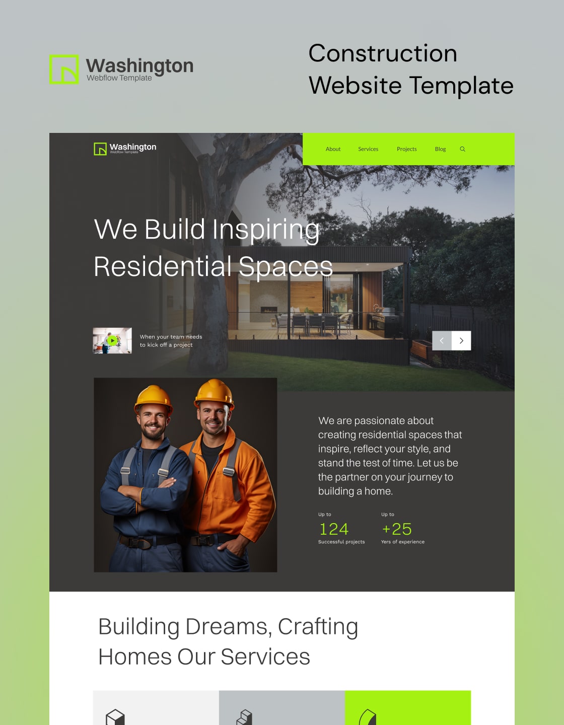 Webflow template for construction, easy customization features, made in Webflow