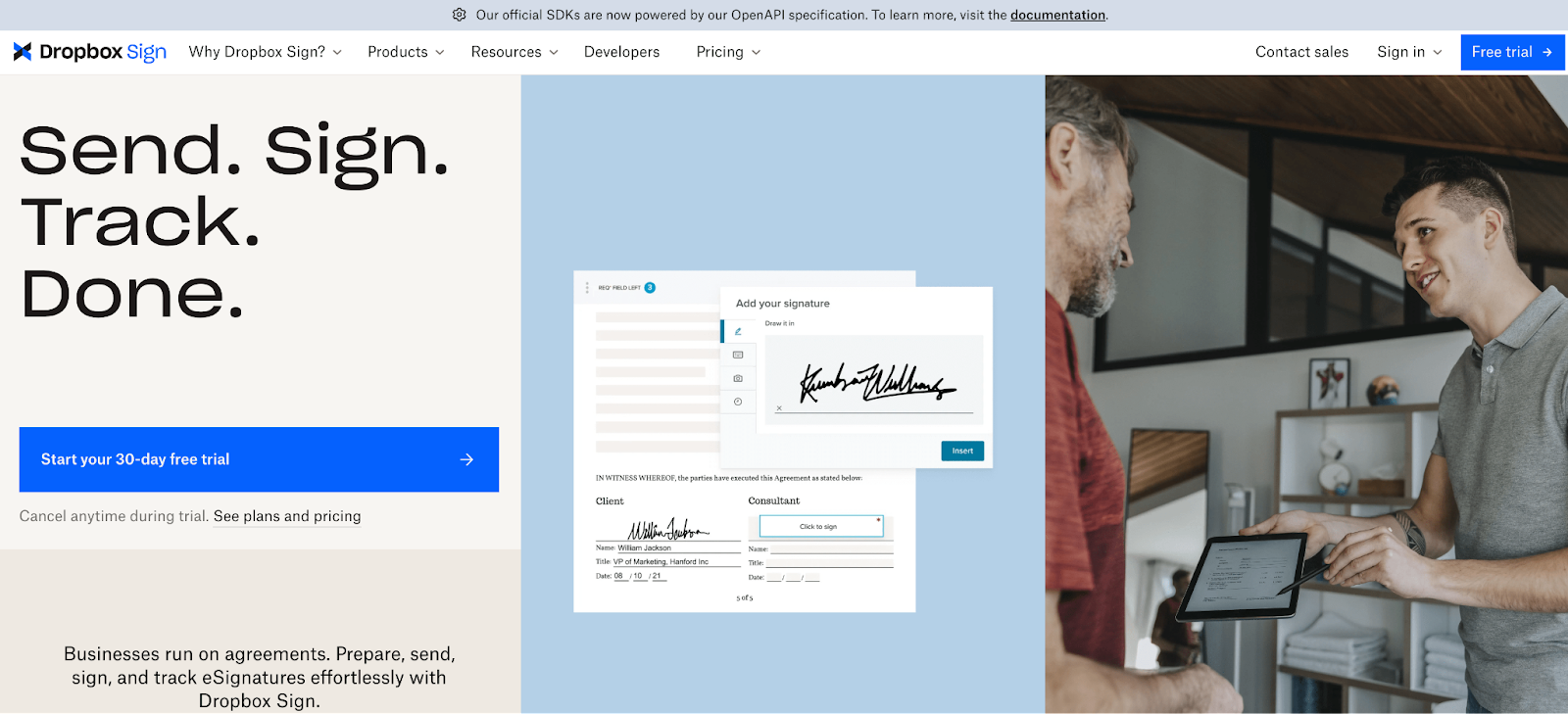 DropboxSign website - an electronic signature platform