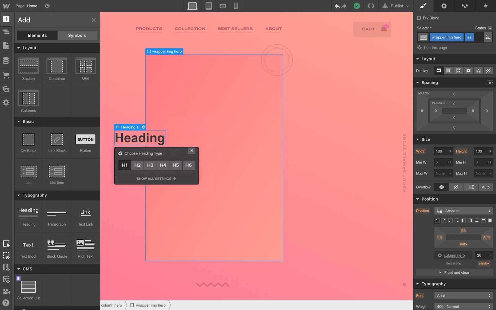 Webflow interface preview