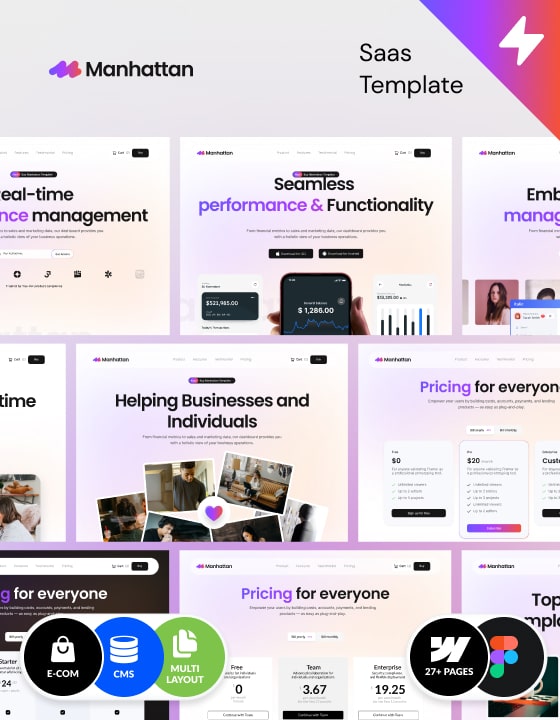 Multilayout Webflow template for SaaS. 3 website designs in one.