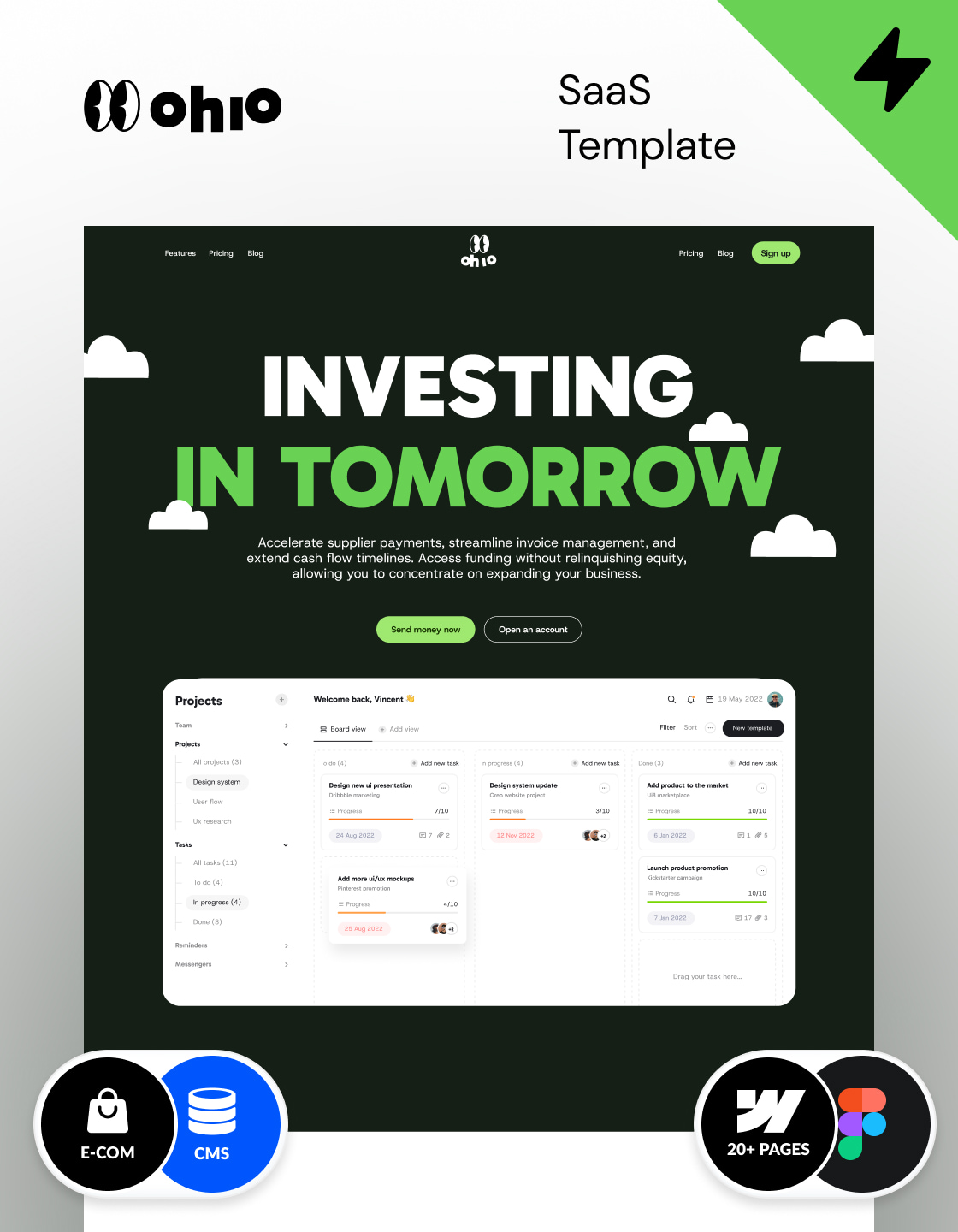 Webflow Saas template for your future project. Premium website design example