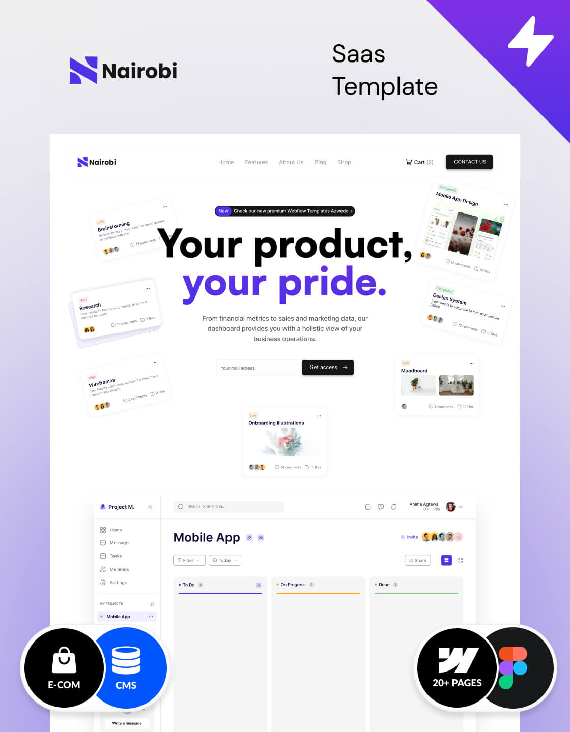 Made in Webflow creative SaaS template, designed by Wedoflow
