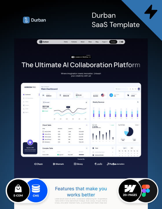 Webflow SaaS template. Landing page for SaaS built with Webflow