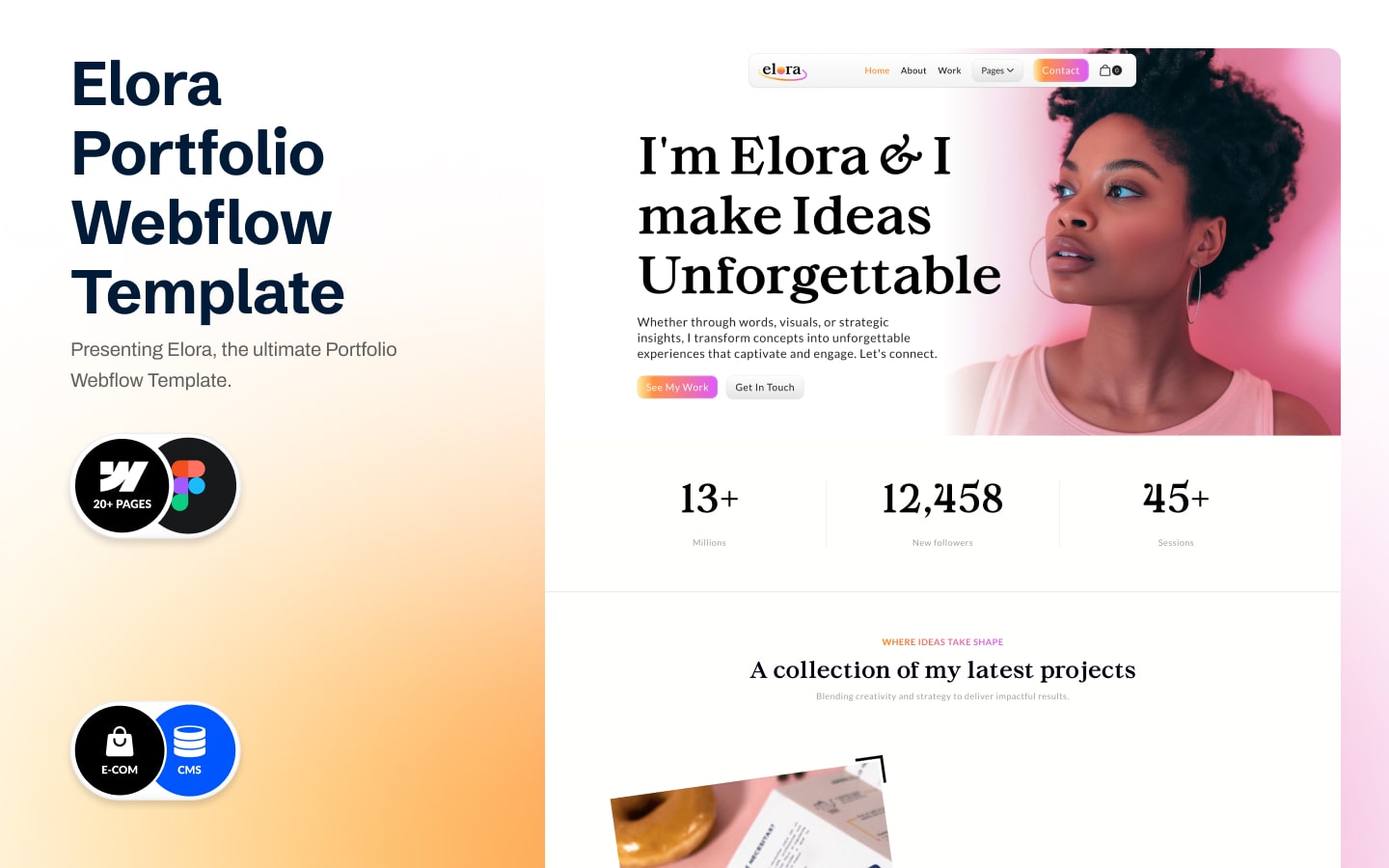 Elora portfolio template designed with Modulify and Webflow