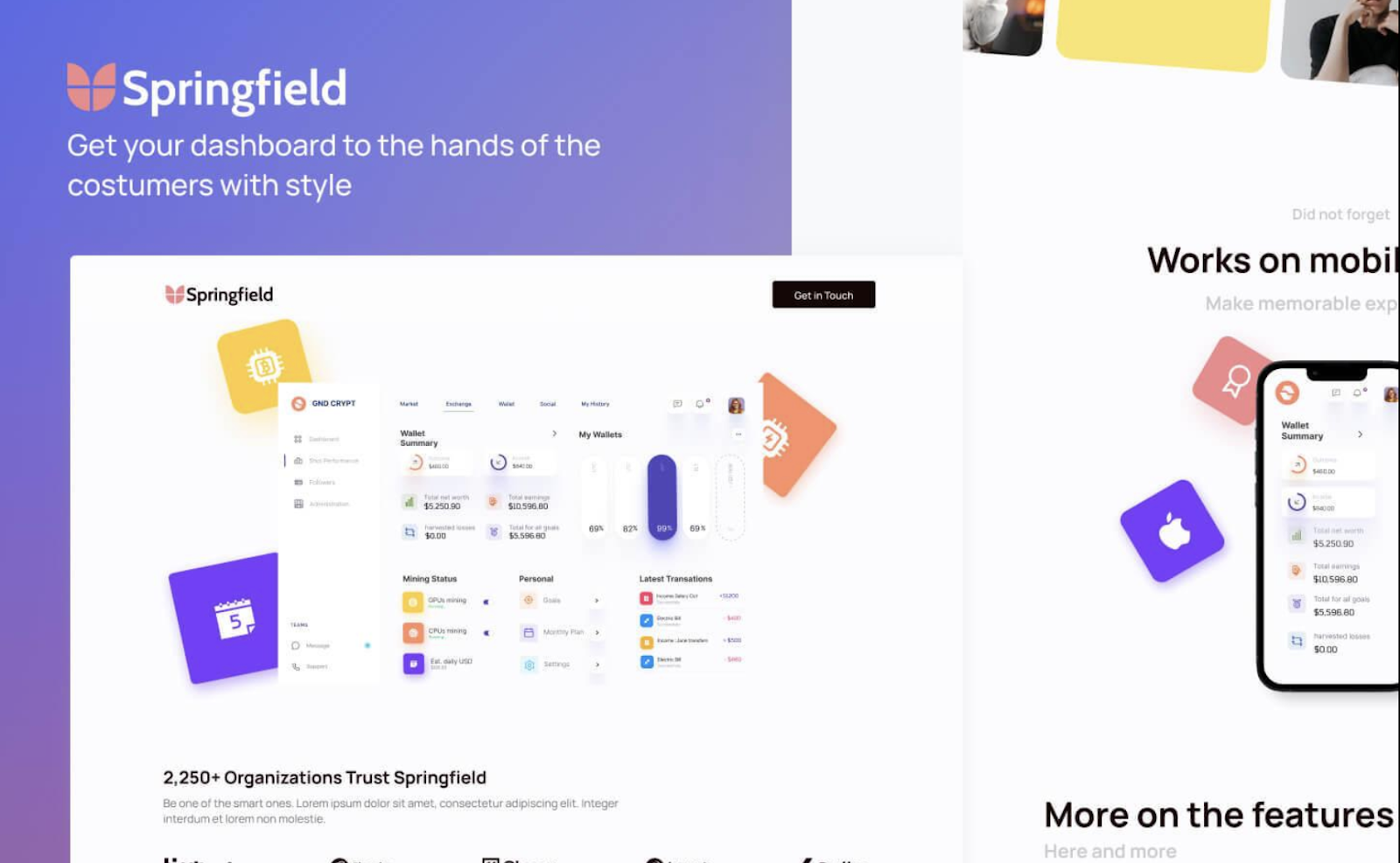 Springfield webflow template. Inspiring example of premium One Page template for landing page – Webflow template build by Wedoflow