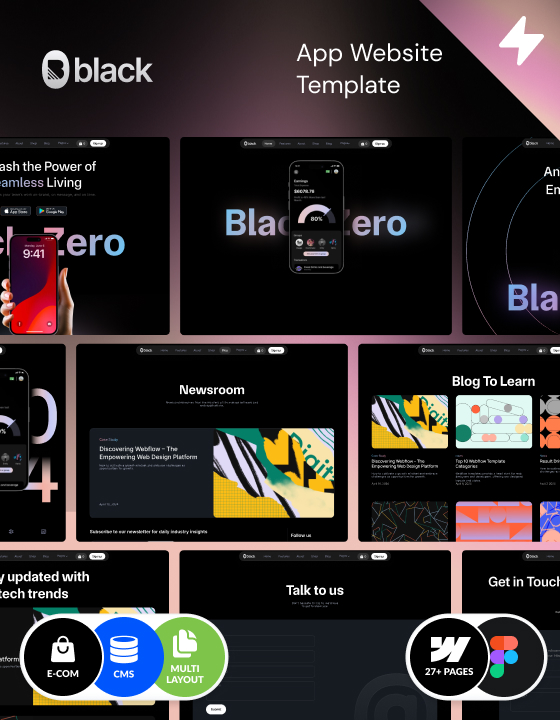 Multilayout Webflow template for SaaS agencies – Black Zero. Webflow HTML5 template