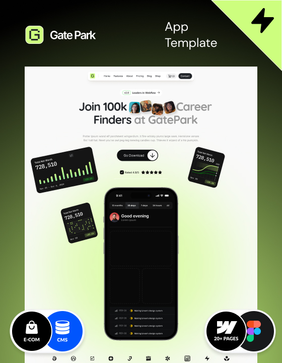 Modern Webflow App template – Gate Park
