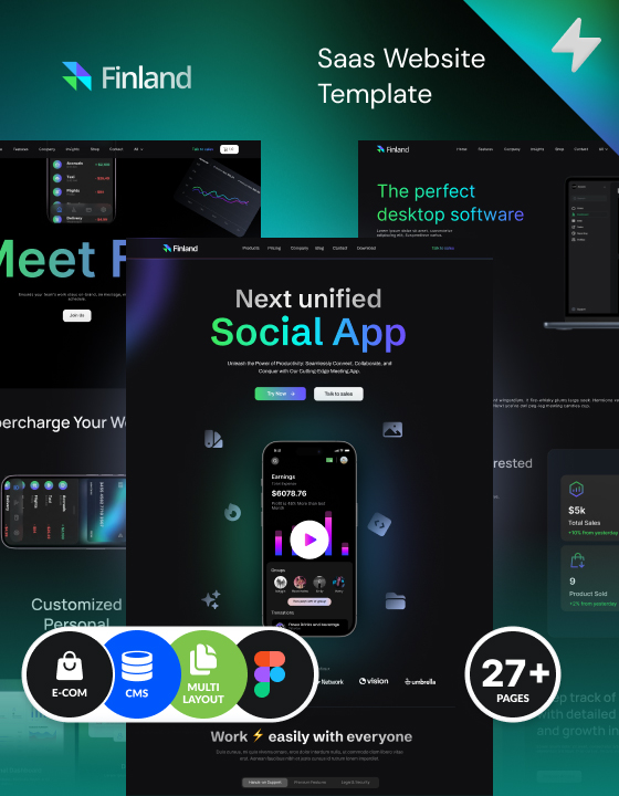 Dark theme Webflow SaaS template – Finland. Designed by Azwedo and Wedoflow