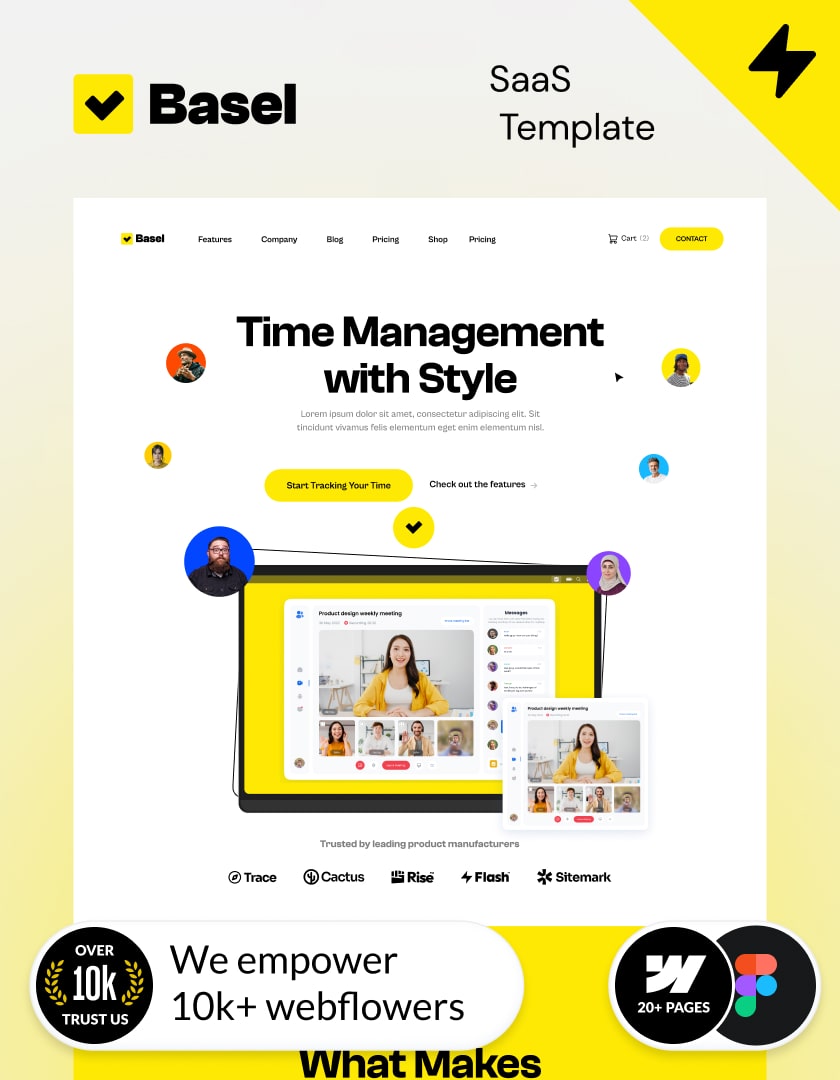Premium Webflow tempalte for SaaS and technology startups, made in Webflow