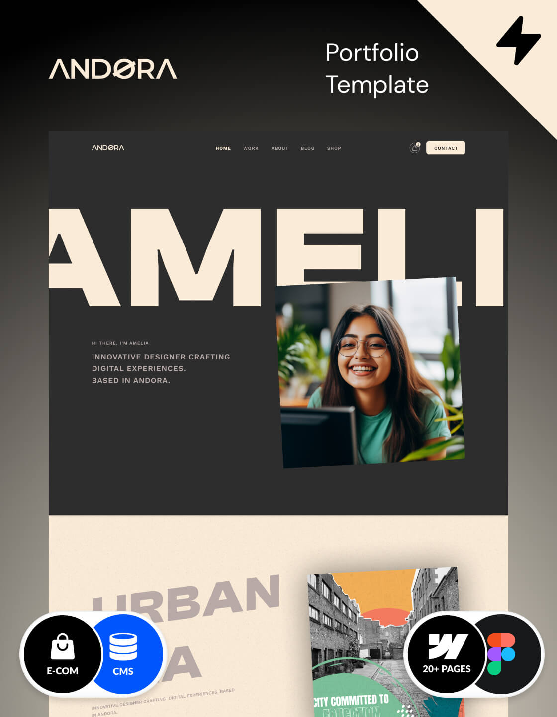 Webflow personal portfolio template – Andora, made in Webflow