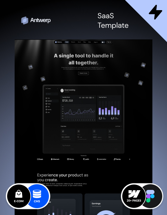 Webflow SaaS template – Antwerp, made in Webflow